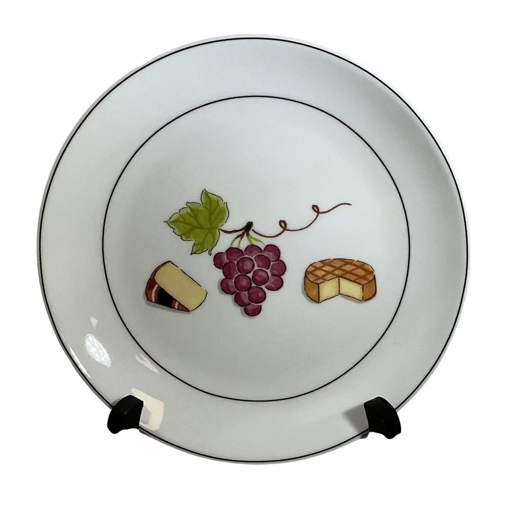 Nancy Green Crate & Barrel Fruit Fromage Appetizer Plates Set of 6 White Ceramic